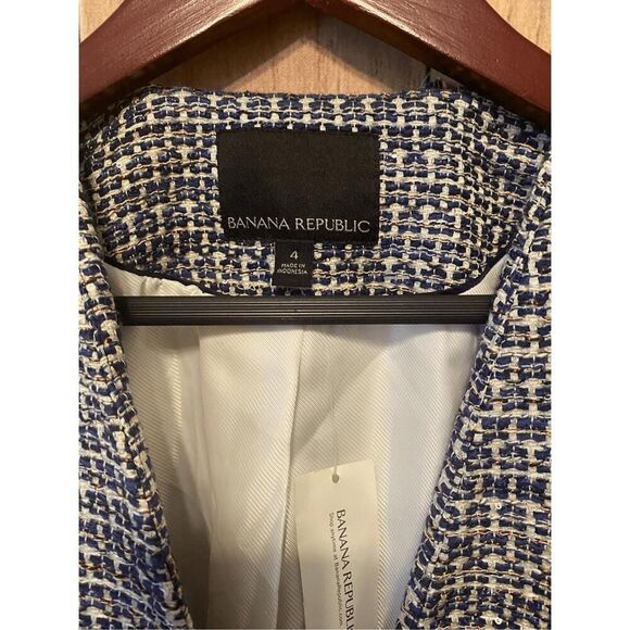 Banana Republic size 4 NWT Blue Sequin Tweed Fringe Peplum Blazer Jacket - Picture 6 of 8
